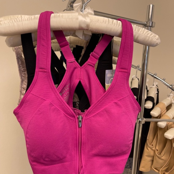 Prairie Wear HUGGER LUMA Women XL 42-44 Pink Nylon Stretch Compression Zip Bra - Picture 5 of 12